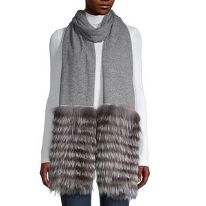 LA FIORENTINA Gray Genuine Real Silver Fox Fur Scarf
